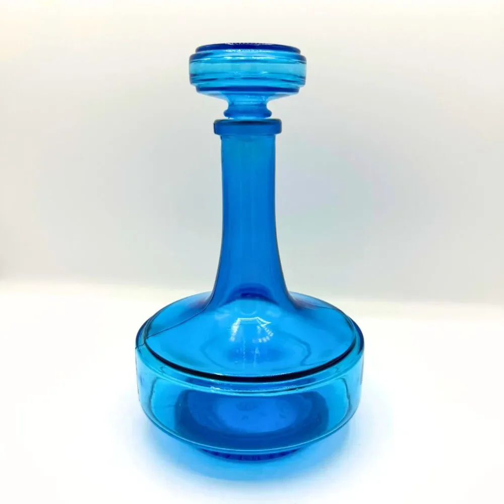 Vintage Belgium Cobalt Blue Glass Decanter Mid Century Modern Barware MCM Bottle